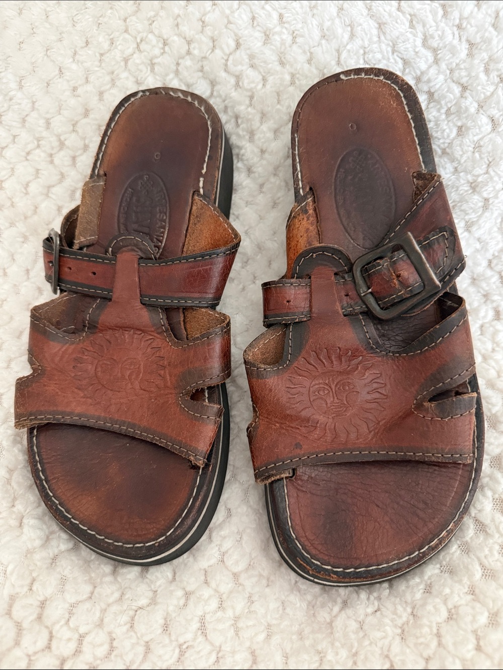 Womens 9 Vintage Artisanal Silva Brown Leather Buckle Sandals Hand crafted
